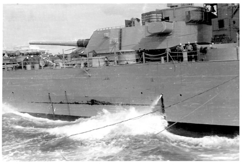 Photo - The line of damage on USS Missouri