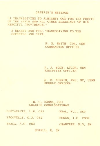 Thanksgiving Day Menu USS Holder 1964 - Page 2